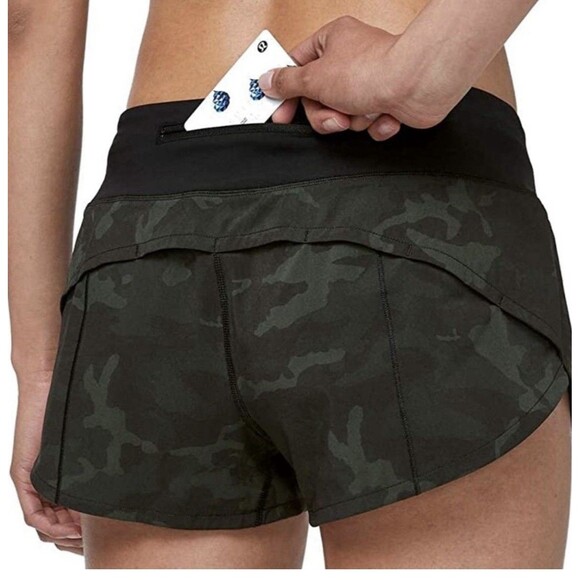 Lululemon Speed Up Shorts 4-Way Stretch  Sz 8 Camo Green Black 2.5" Inseam - Picture 2 of 11